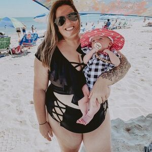 Sea By Monif C Plus Size Black‎ Ruffle Bikini Set Top And Bottom Size 18